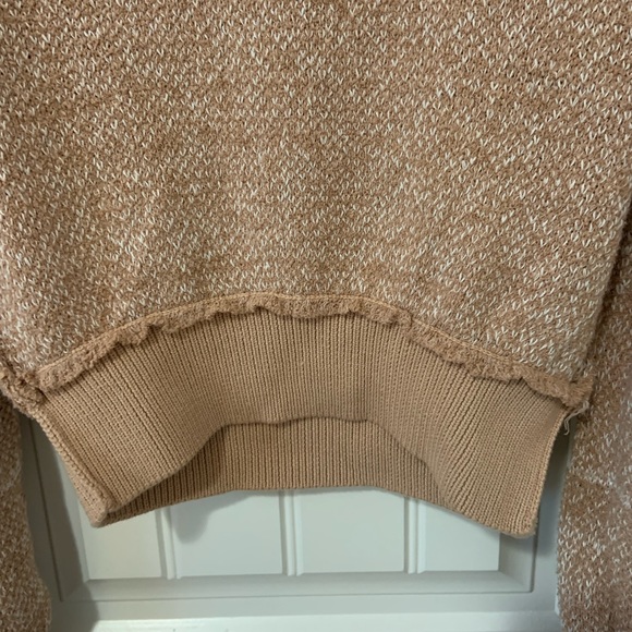 Free People Beige Pink Sand Combo Textured Long Sleeve V Neck Sweater - Picture 6 of 12